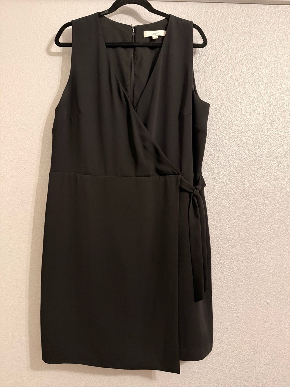 LOFT Black Sleeveless Faux-Wrap Dress with Side Tie